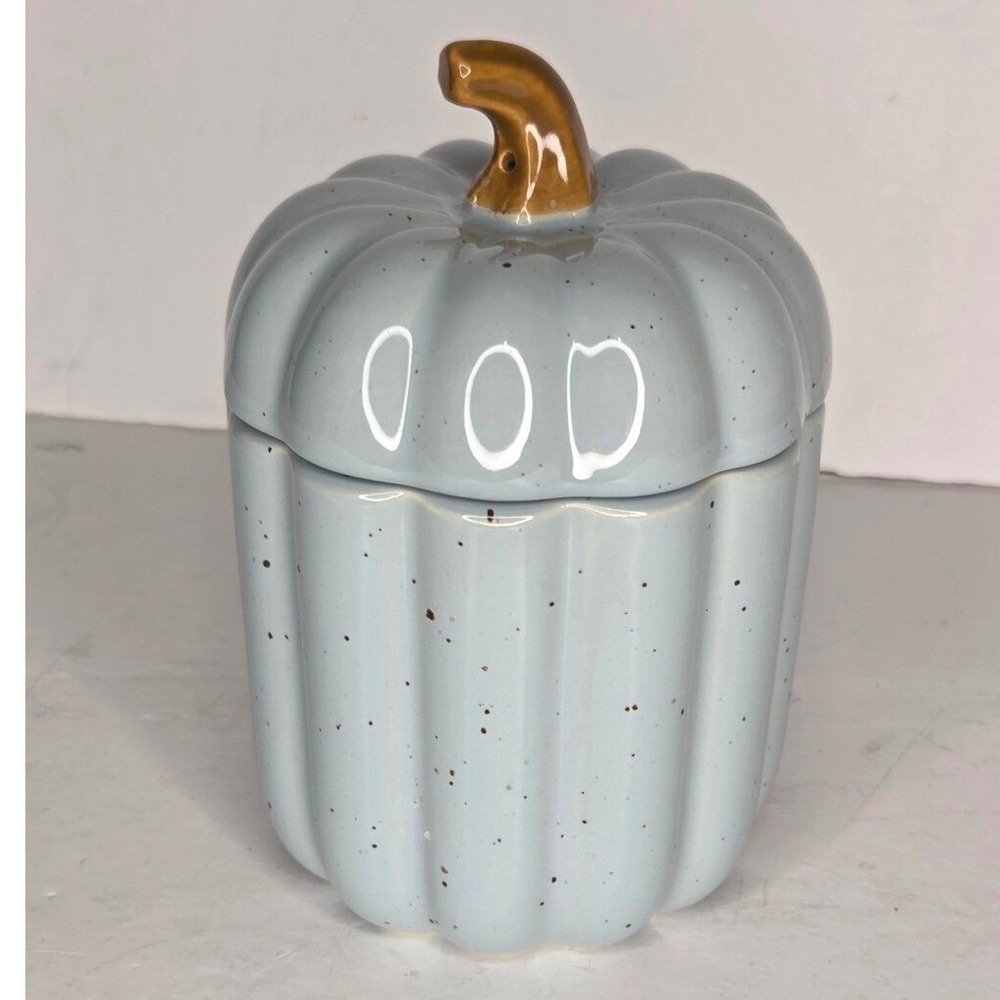 10 Strawberry Street Blue Speckled Ceramic Pumpkin‎ Shaped Canister Jar Fall